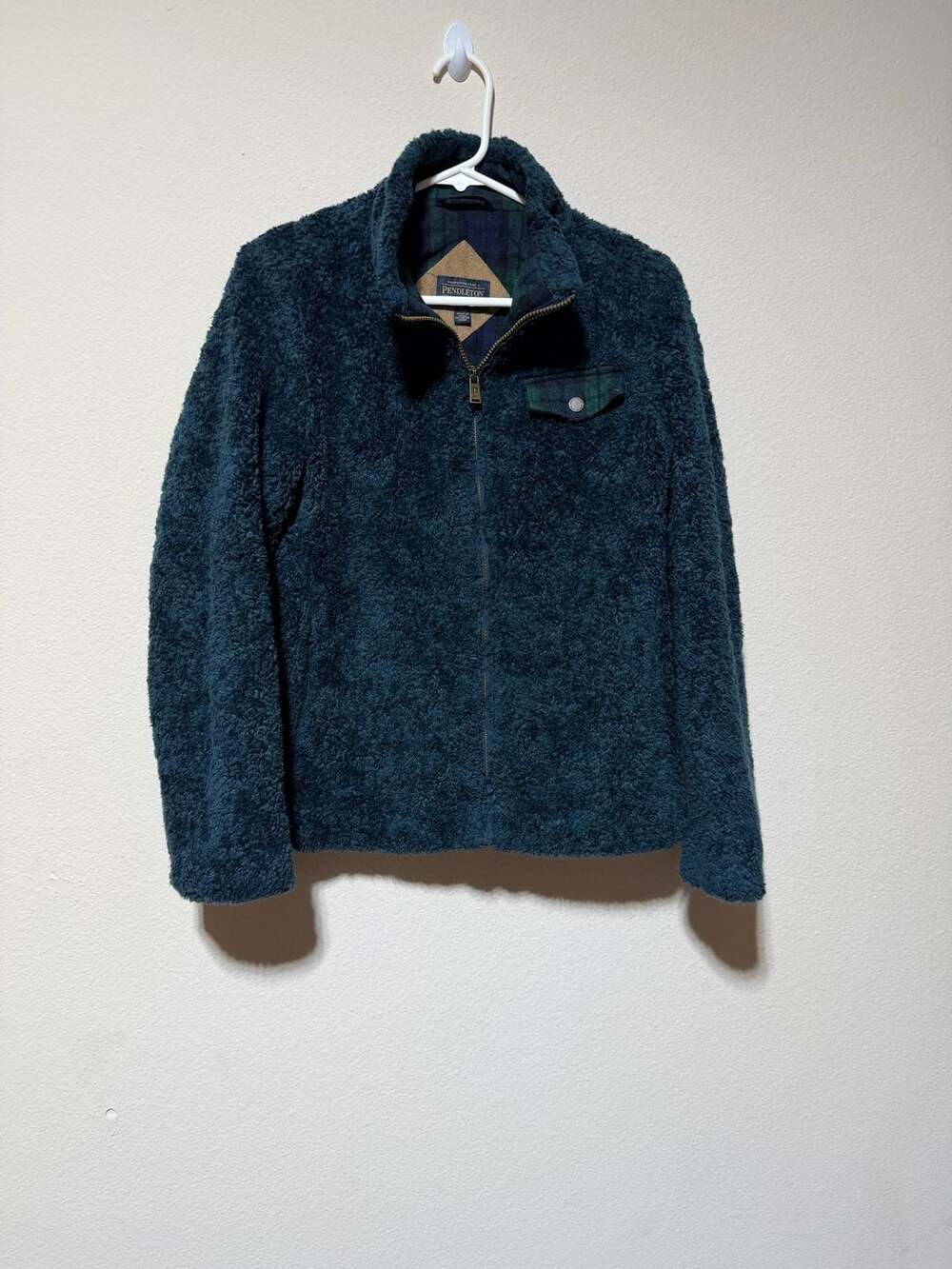 Pendleton Women's Deep Pile Sherpa Full-Zip Jacket with Watch Plaid Trim